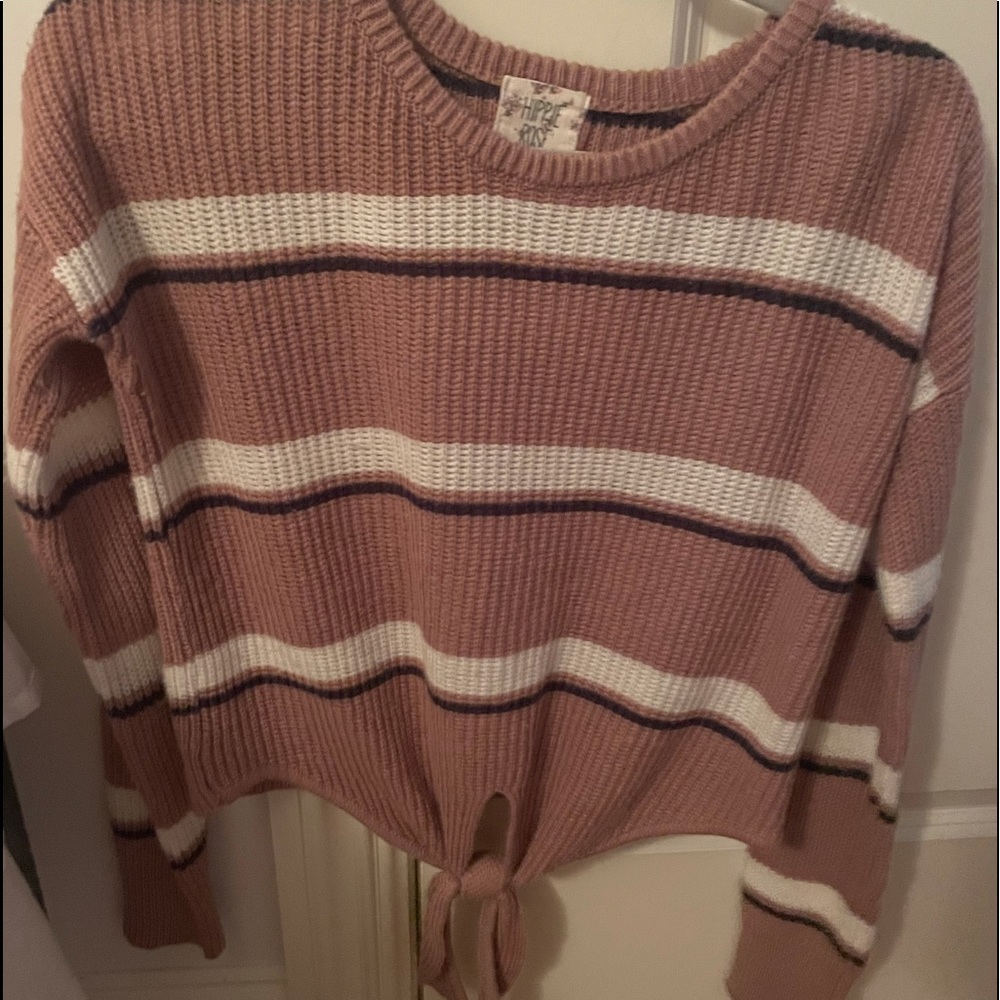 Hippie Rose striped tie- front sweater, Small
